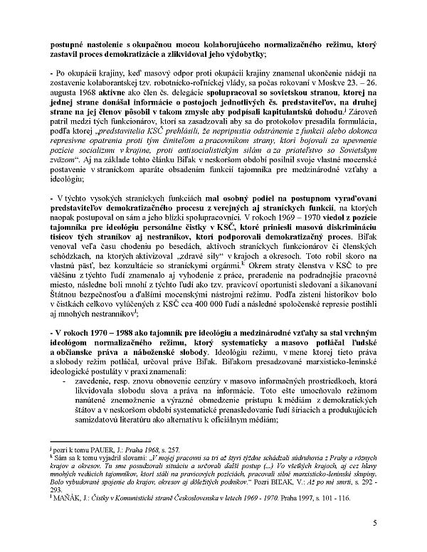Foto: 5 strana - Odborné vyjadrenie na opatrenie na osobu RSDr. Vasila Biľaka a jeho verejného pôsobenia v období vlády komunistického režimu