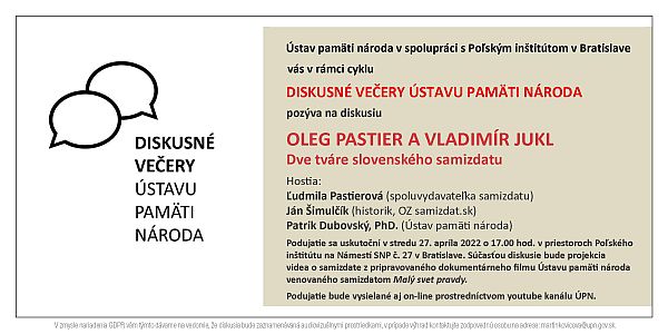 Pozvánka na diskusiu O. Pastier a . Jukl DV-2022-04-27
