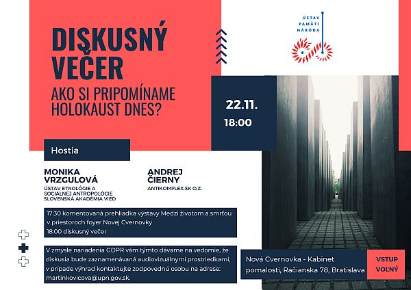 Obrázok pozvánky na Diskusný večer Ako si pripomíname holokaust dnes?