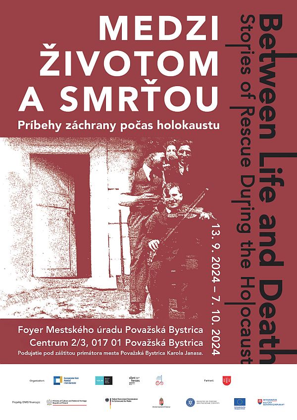 Plagát k prezentácii výstavy „Medzi životom a smrťou. Príbehy záchrany počas holokaustu“ v Považskej Bystrici