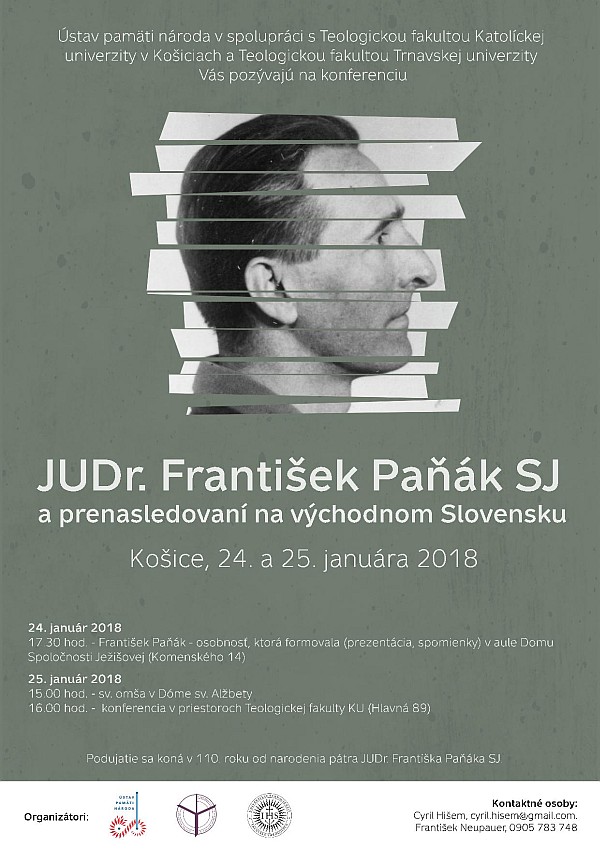 Plagát ku Konferencii JUDr. František Paňák SJ a prenasledovaní na východnom Slovensku.