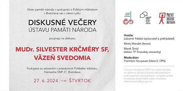 pozvánka na Diskusný večer MUDr. Silvester Krčméry SF – politický väzeň