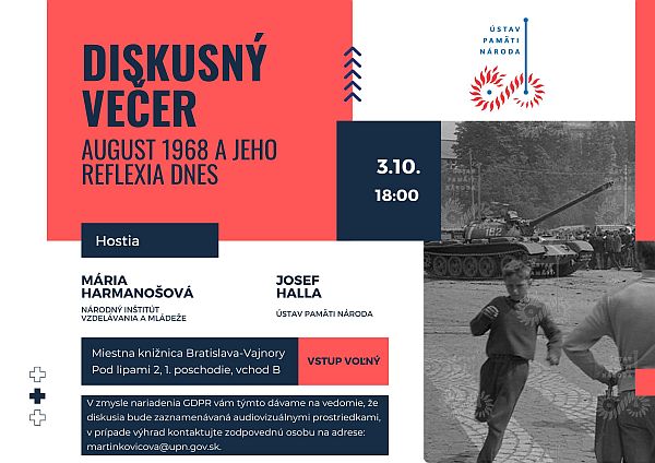 Pozvánka na Diskusný večer 3.10.2024