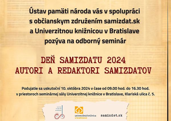 Pozvánka na odborný seminár Deň samizdatu 2024